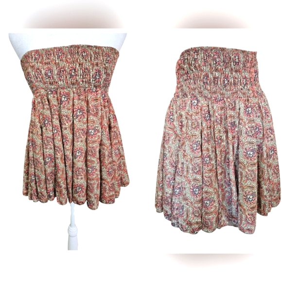 PAANI Smocked Paisley Print Skirt/tube Top. Pink/sage Multi. Size Small NWOT - Picture 1 of 15